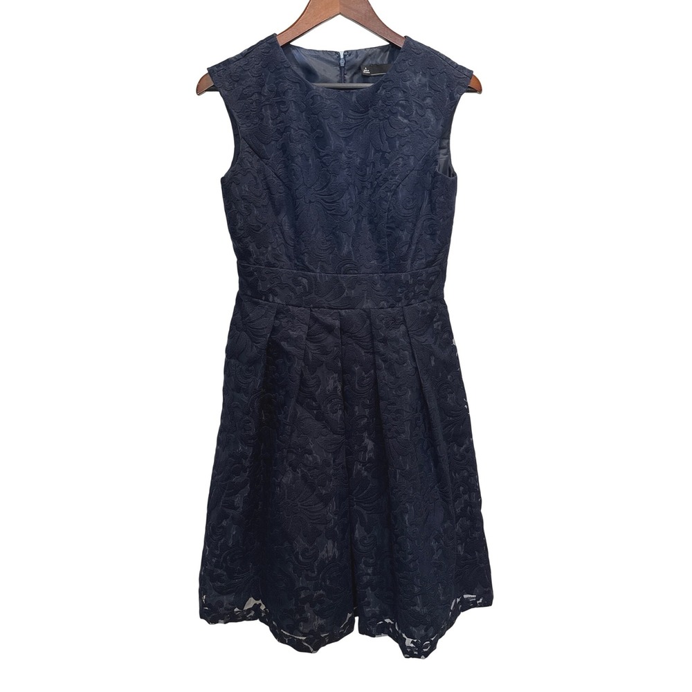 CHETTA B Navy Blue Lace Cap Sleeve Fit Flare Dress Women's‎ Size 4